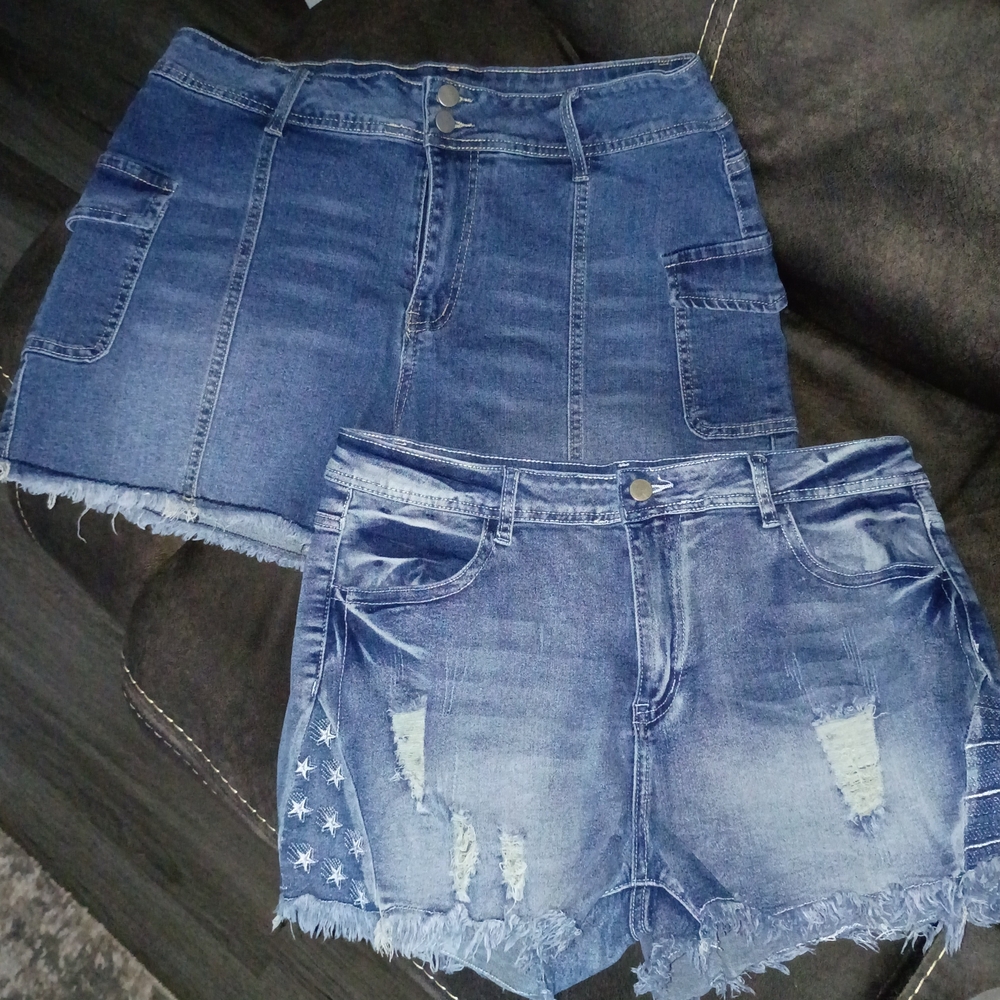 Womens Blue Jean Shorts with Distressed Details, 2 Pair